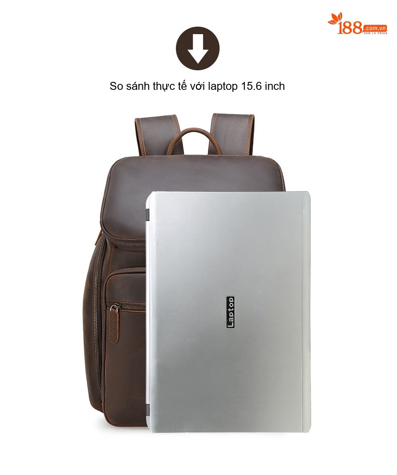 Balo Da Bò Thật Nam Đựng Laptop 15.6 Inch Phong Cách Retro Màu Nâu chi tiết 8