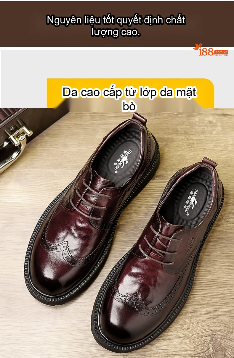 Giày Tây Buộc Dây Nam Da Bò Mềm Chiều Cao Đế Khoảng 3cm Màu Đen, Đỏ Rượu chi tiết 9