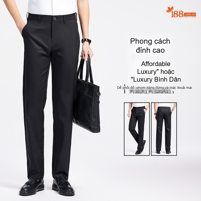 Quần Tây Nam Lụa Tencel Mỏng Chống Nhăn Co Giãn Dáng Ôm Màu Đen