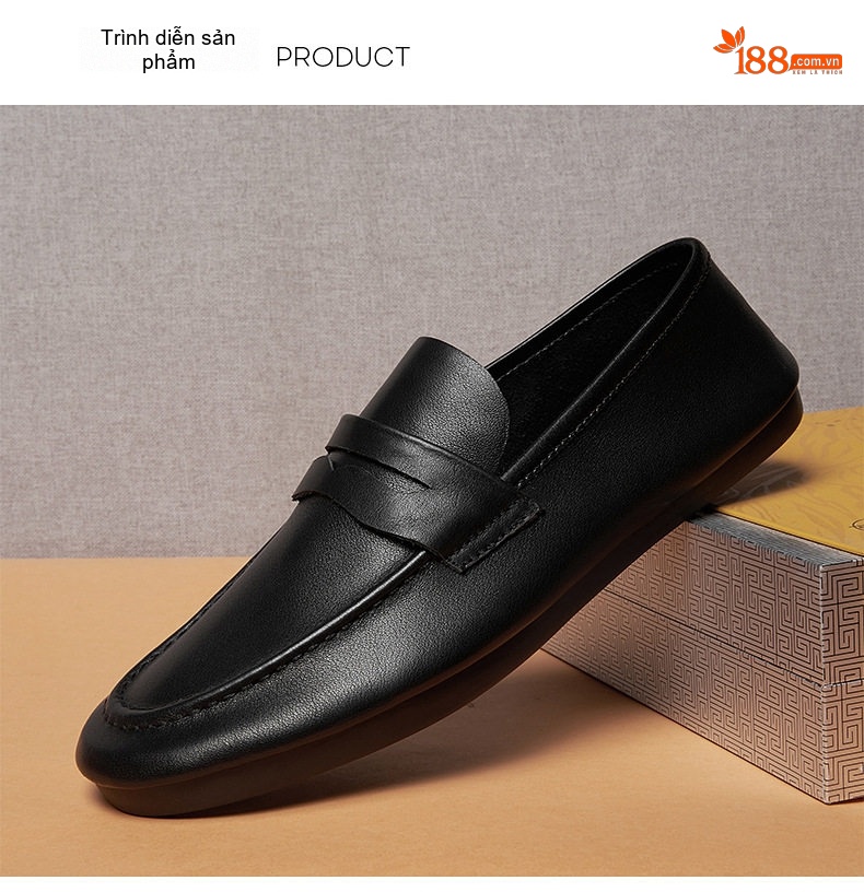Giày Lười Nam Da Bóng Chiều Cao Đế Khoảng 1cm Màu Đen, Trắng chi tiết 5
