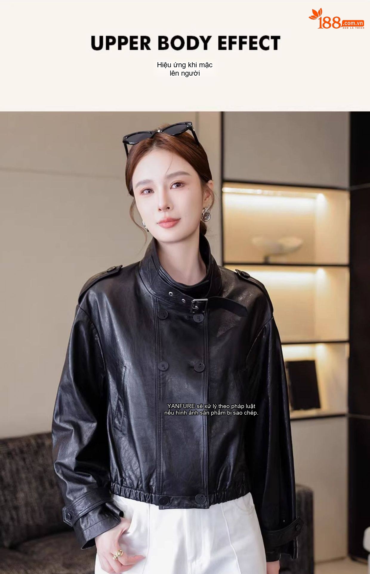 Áo Khoác Da Thật Nữ Kiểu Ngắn Dáng Bomber Da Cừu chi tiết 13