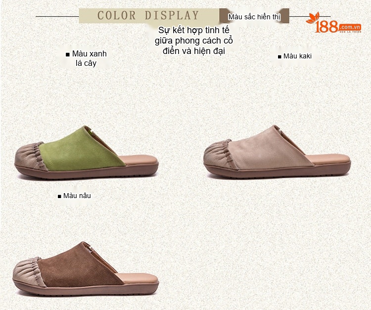 Dép Sục Nữ Da Mờ Họa Tiết Chiều Cao Đế Khoảng 1cm Màu Nâu, Xanh Lá chi tiết 3