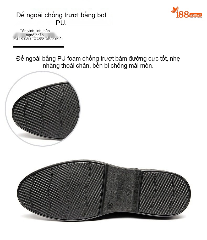 Giày Tây Buộc Dây Nam Da Bóng Chiều Cao Đế Khoảng 3cm Màu Đen, Nâu chi tiết 8