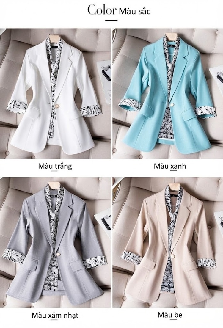 Áo Blazer Nữ Kèm Khăn Lụa Thiết Kế Mỏng Tay Lỡ Phong Cách Công Sở Màu Trắng, Xanh, Xám, Kem... chi tiết 3