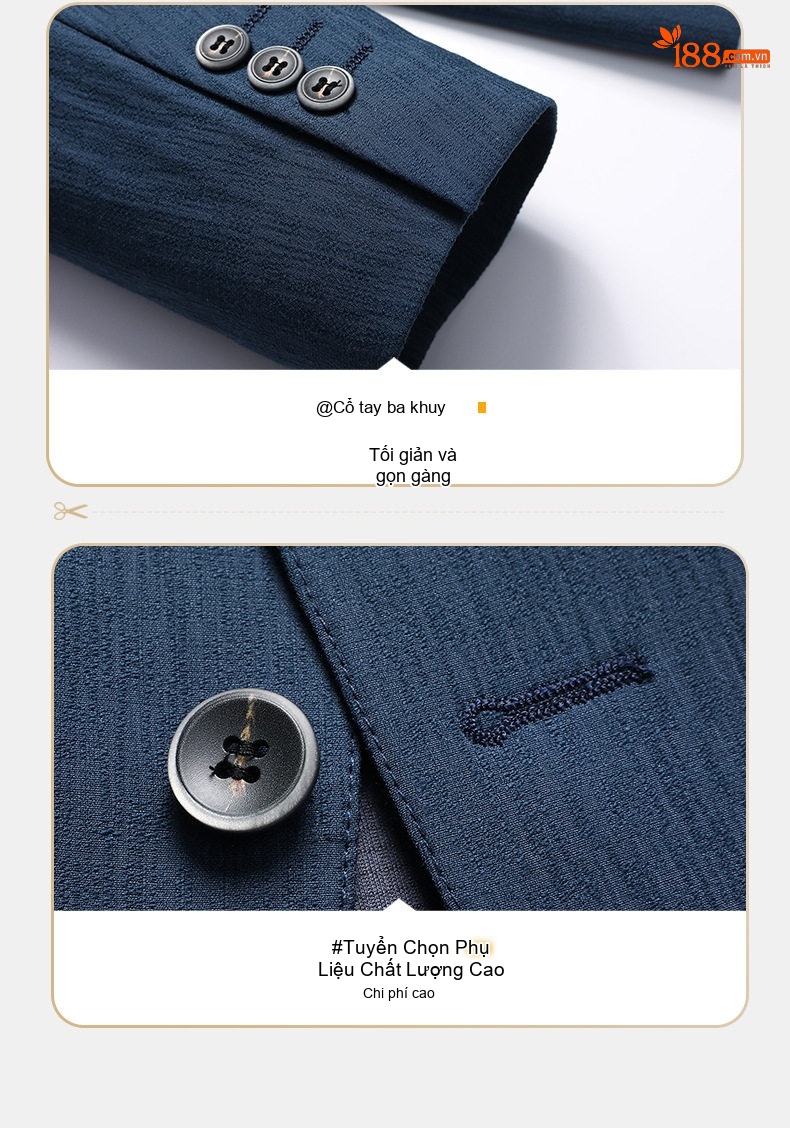 Áo Vest/Blazer Nam Dáng Ôm Vừa Vặn Chống Nhăn Màu Xanh Navy chi tiết 10