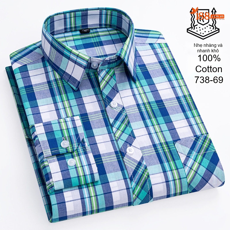 Áo Sơ Mi Dài Tay Nam Cotton Mỏng Phong Cách Thời Trang Họa Tiết Kẻ Caro