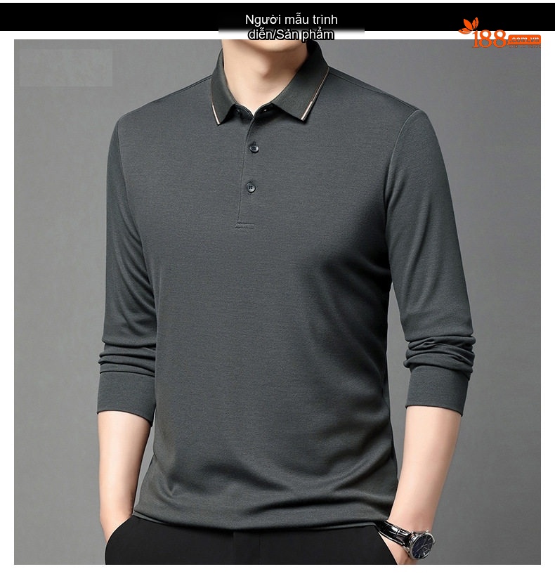 Áo Polo Nam Dài Tay Thương Mại Dệt Kim Cổ Bẻ Màu Đỏ Rượu, Xám, Xanh Đen, Đen... chi tiết 6