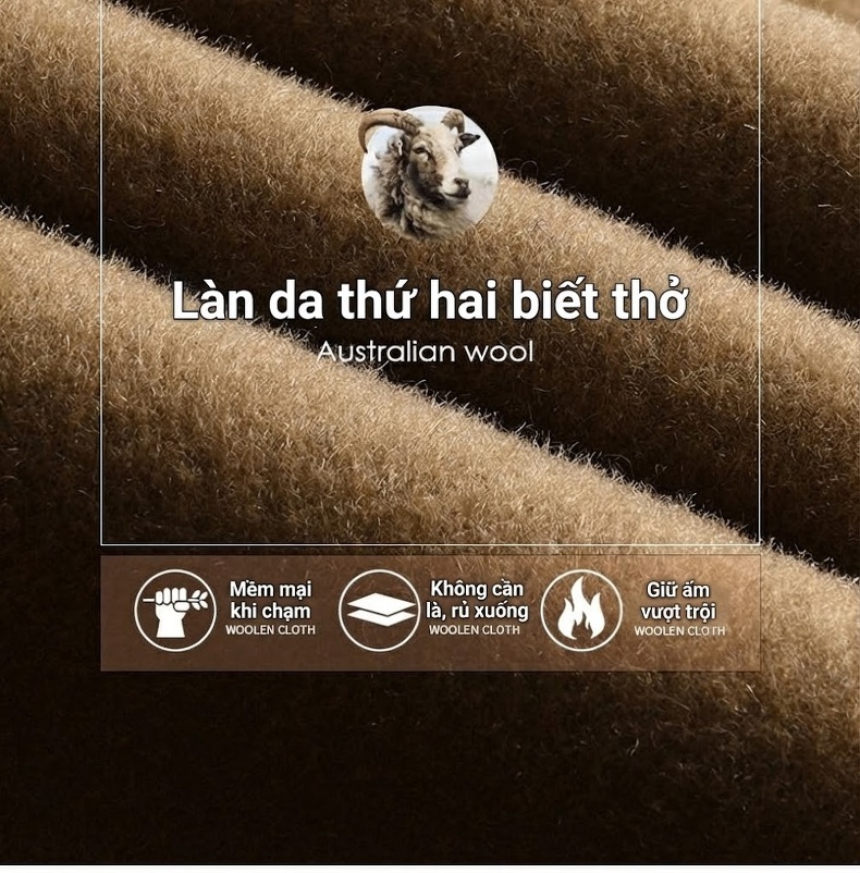 Áo Khoác Dạ Nam Dáng Dài Thắt Eo Hai Hàng Khuy Dày Dặn Phong Cách Hàn Quốc Màu Be, Đen chi tiết 3