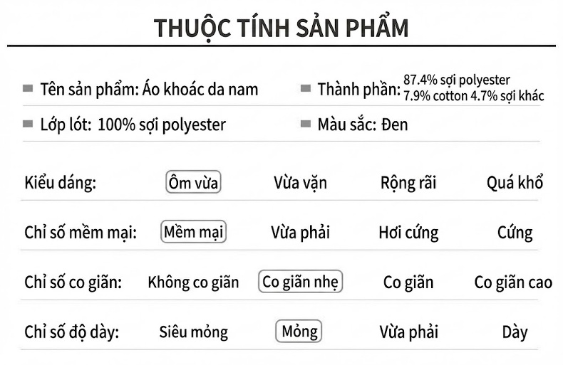 Áo Khoác Da Nam Da Bóng Cổ Trụ Phong Cách Hàn Quốc Màu Đen chi tiết 1