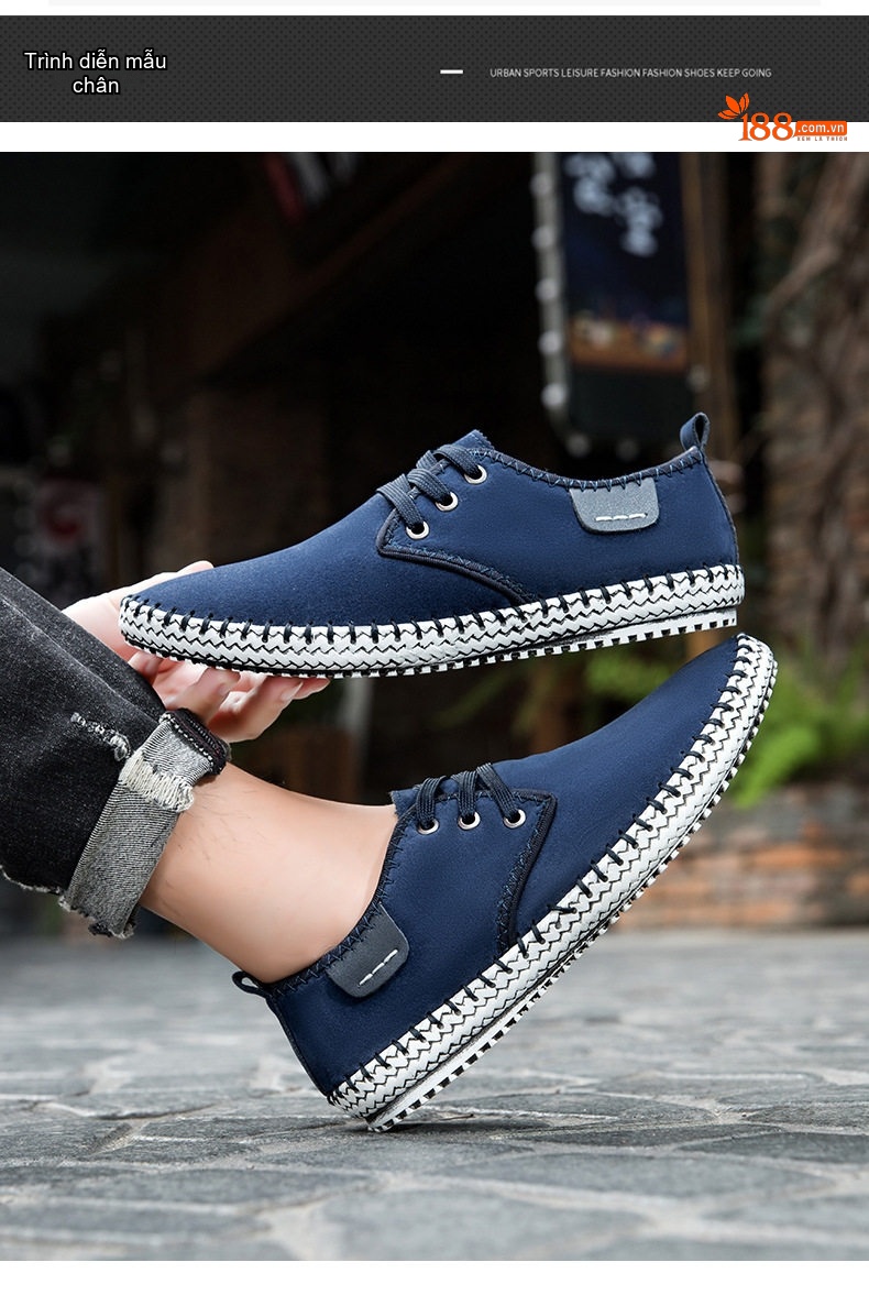 Giày Thể Thao Buộc Dây Nam Da Mờ Chiều Cao Đế Khoảng 2cm Màu Xanh Navy, Xám, Đen chi tiết 8