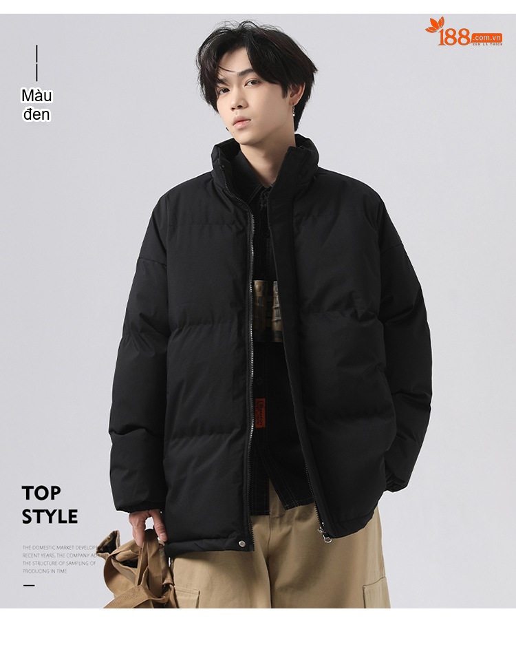 Áo Khoác Cotton Nam Nữ Dáng Rộng Cổ Trụ Chống Thấm Nước Mùa Đông Màu Xám Đậm, Tím, Đỏ, Xanh Lá... chi tiết 45
