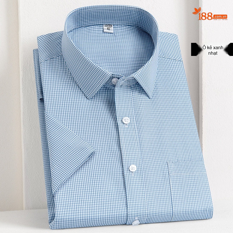 Áo Sơ Mi Nam Cotton Ngắn Tay Dáng Ôm Chống Nhăn Màu Trắng, Xanh Dương, Tím, Xám...