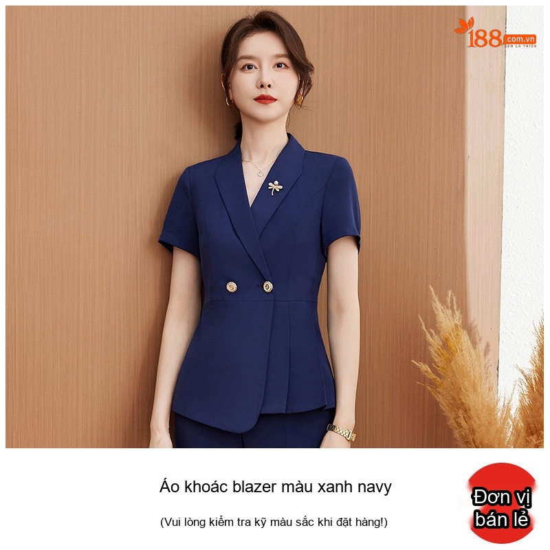 Áo Vest Tay Ngắn Nữ Công Sở Thanh Lịch Màu Trắng, Đen, Xanh Than
