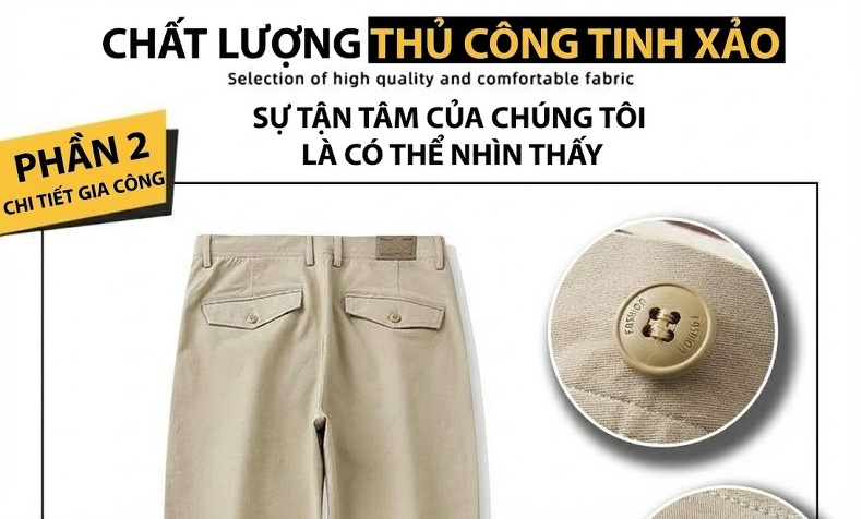 Quần Dài Cotton Nam Dáng Ôm Vừa Vặn Phong Cách Thời Trang Công Sở Màu Be chi tiết 6