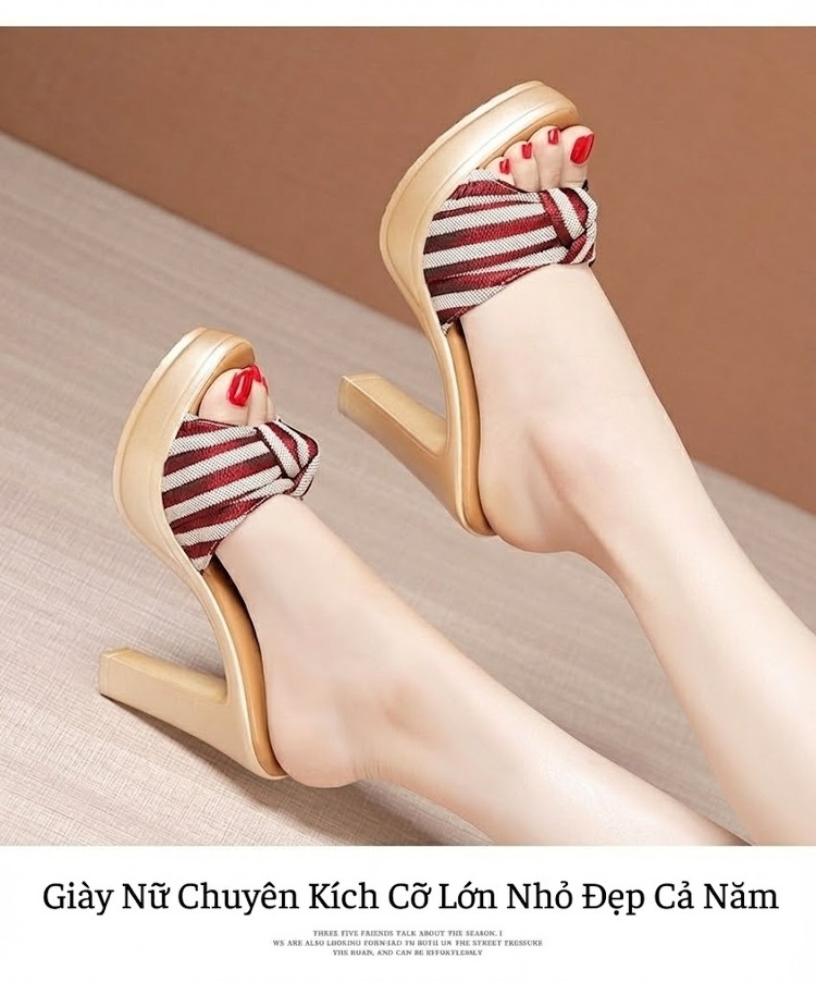 Dép Sục Nữ Quai Ngang Đế Xuồng Chiều Cao Đế Khoảng 8cm Màu Kem Sọc Đỏ, Đen Sọc Trắng chi tiết 10