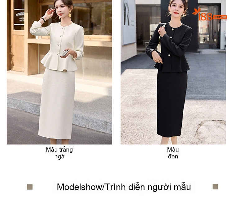 Set Áo Blazer và Chân Váy Công Sở Thanh Lịch Màu Trắng, Xanh, Hồng, Đen chi tiết 11