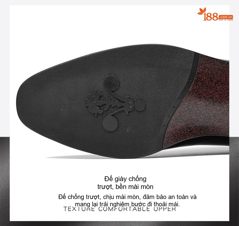 Giày Tây Buộc Dây Nam Da Bò Chiều Cao Đế Khoảng 3cm Màu Đen, Nâu chi tiết 4