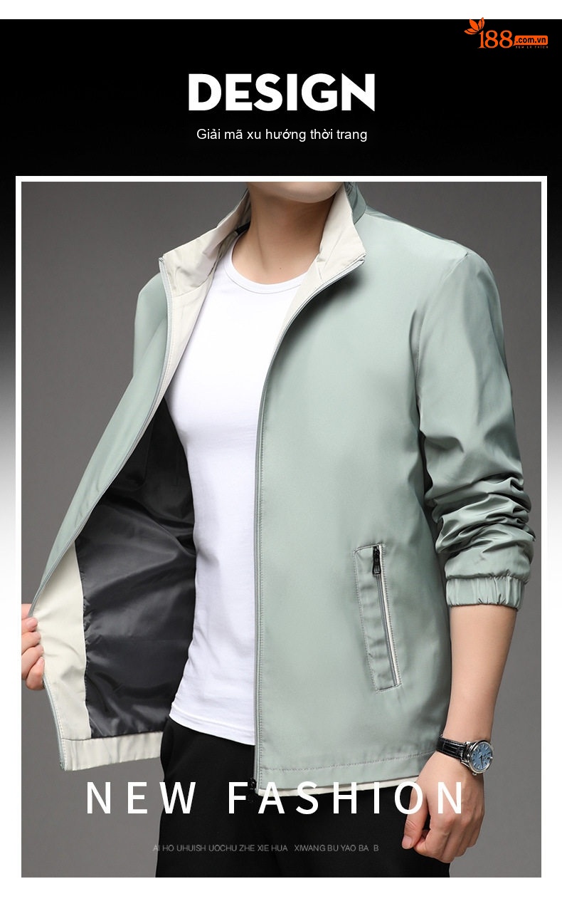 Áo Khoác Bomber Nam Cổ Trụ Dáng Rộng Phong Cách Hàn Quốc Màu Xám, Xanh Nhạt, Đen chi tiết 3