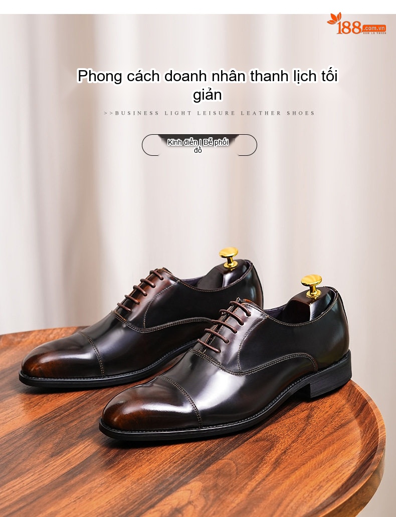 Giày Tây Buộc Dây Nam Da Bò Chiều Cao Đế Khoảng 3cm Màu Đen, Nâu chi tiết 1