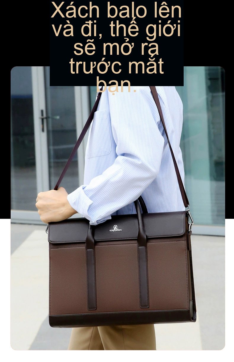 Túi Xách Tay Nam Công Sở Da Mềm Đựng Laptop Cỡ Lớn Màu Đen, Nâu chi tiết 4