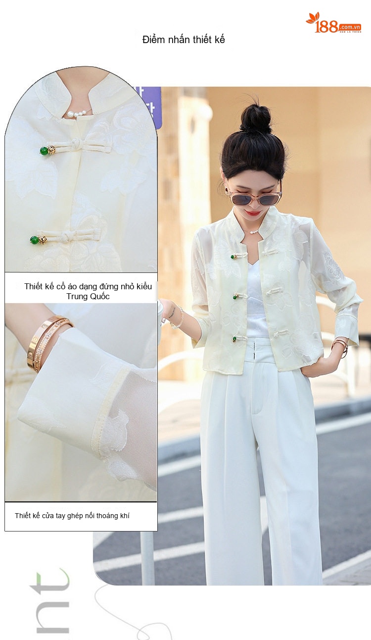 Áo Khoác Cardigan Nữ Kiểu Trung Quốc Tân Thời Thượng, Mỏng, Tay Lỡ Màu Xám, Đen, Xanh Lá, Trắng... chi tiết 5