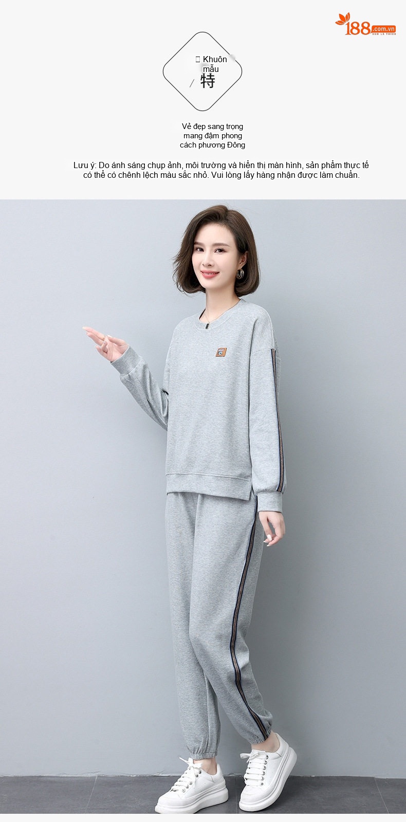 Bộ Đồ Thể Thao Nữ Thu Đông Dáng Nhỏ Nhắn Phong Cách Thời Trang Màu Xám, Xanh Navy chi tiết 12