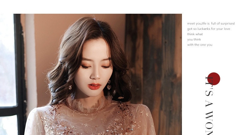 Váy Dự Tiệc Dáng Dài Tay Lỡ Màu Hồng Phấn, Be chi tiết 18
