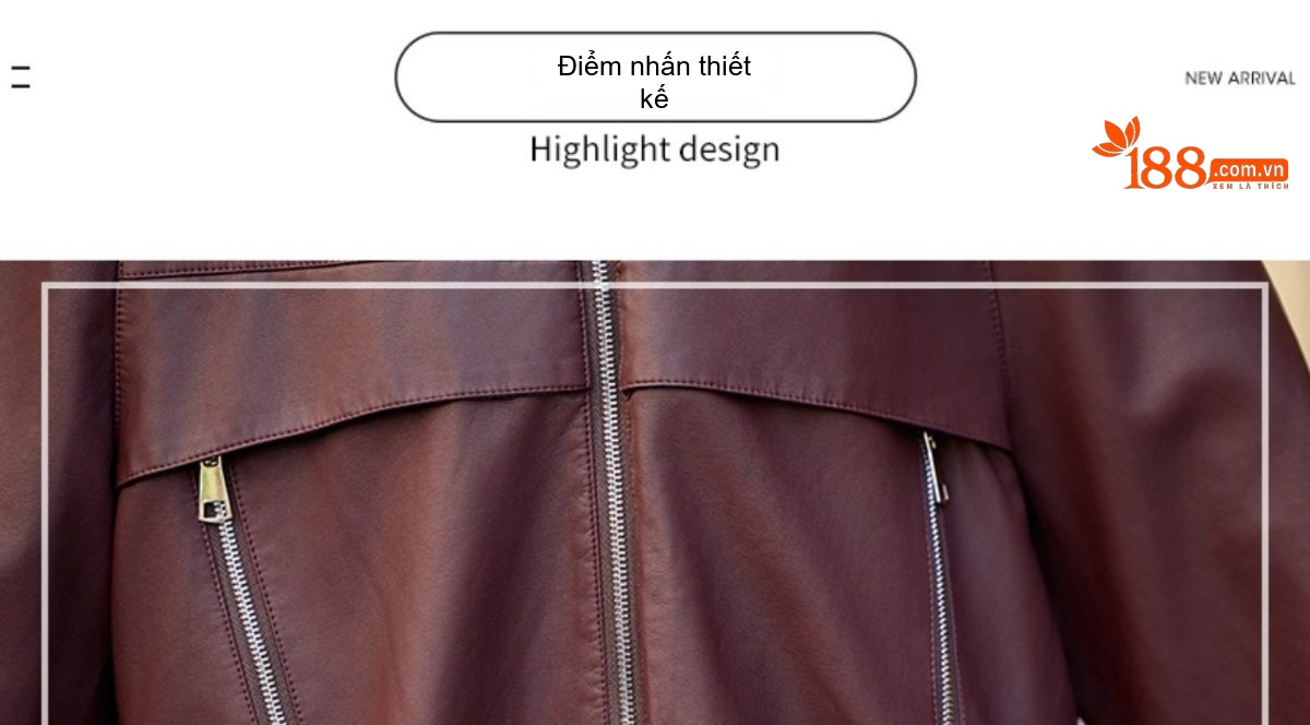 Áo Khoác Da PU Nữ Dáng Ngắn Cổ Trụ Màu Đỏ, Đen chi tiết 6