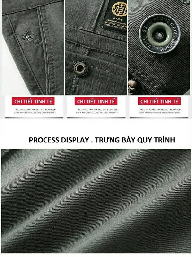 Quần Dài Cotton Nam Ống Đứng Thu Đông Dáng Ôm Vừa Vặn Màu Xám, Xanh chi tiết 4