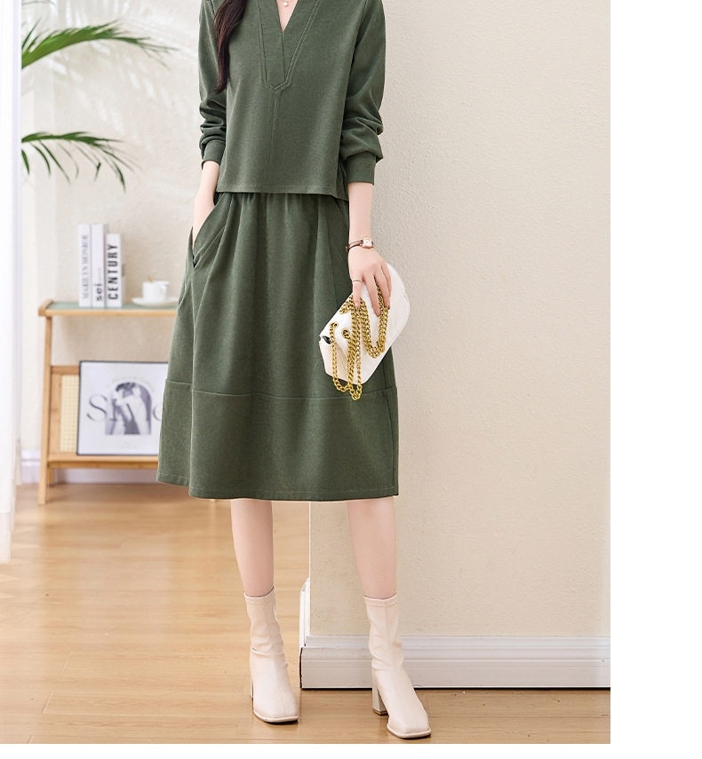 Set Bộ Quần Áo Nữ Thu Đông Dáng Áo Ngắn Tay Dài Chân Váy Chữ A Màu Nâu, Xanh, Hồng chi tiết 20