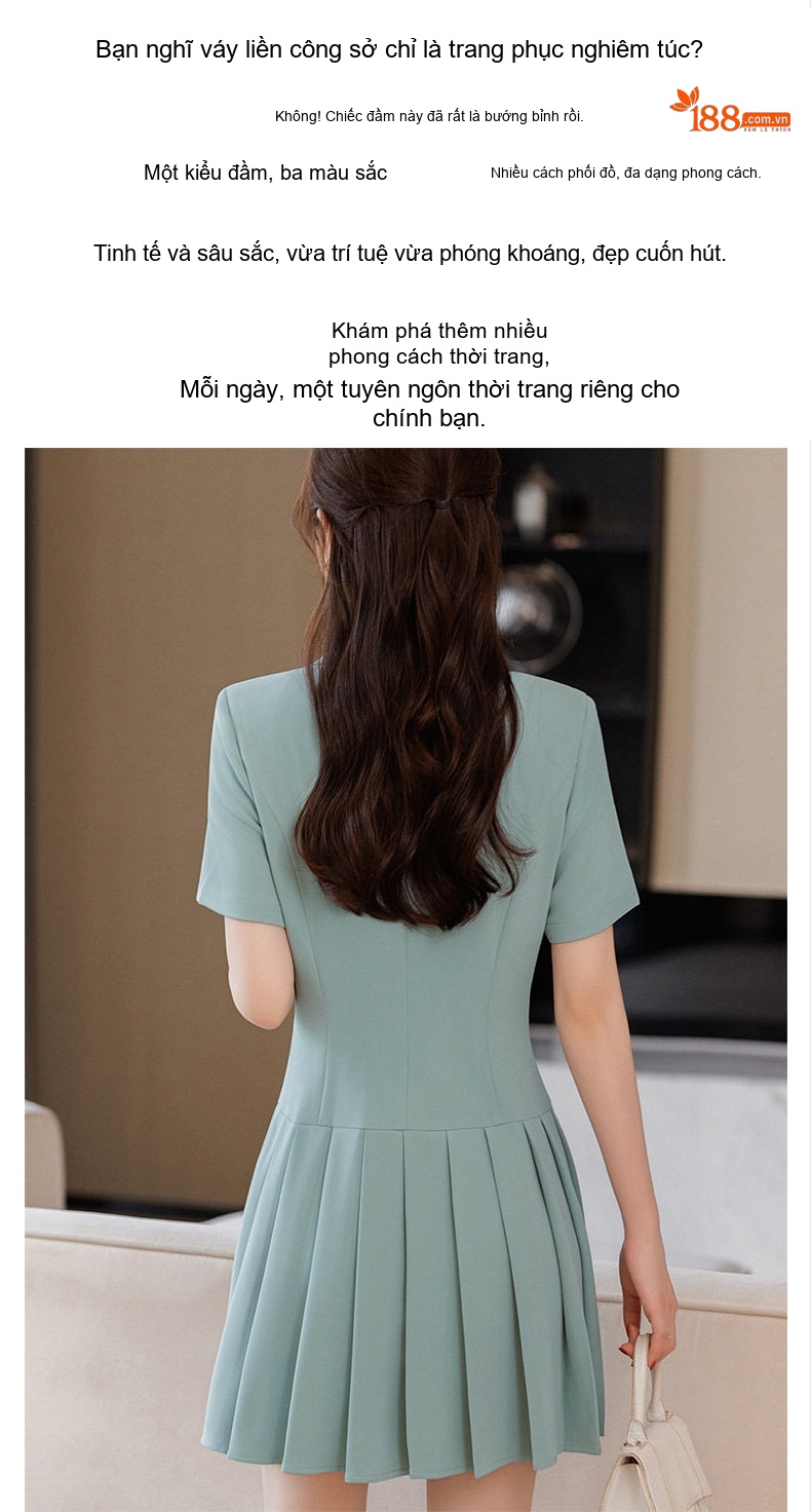 Váy Vest Công Sở Nữ Tay Ngắn dáng chữ A Thời Trang Màu Trắng, Đen, Xanh chi tiết 7