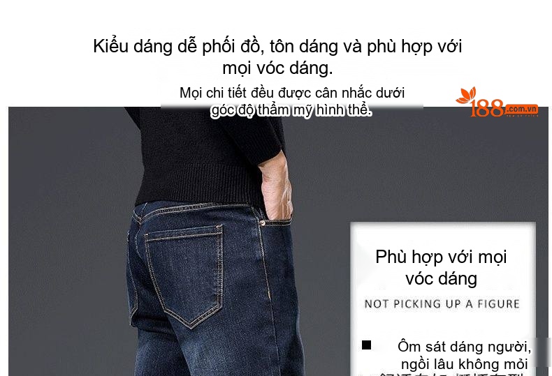 Quần Jeans Nam Ống Đứng Rộng Co Giãn Thoải Mái Màu Xám Xanh Đậm chi tiết 4
