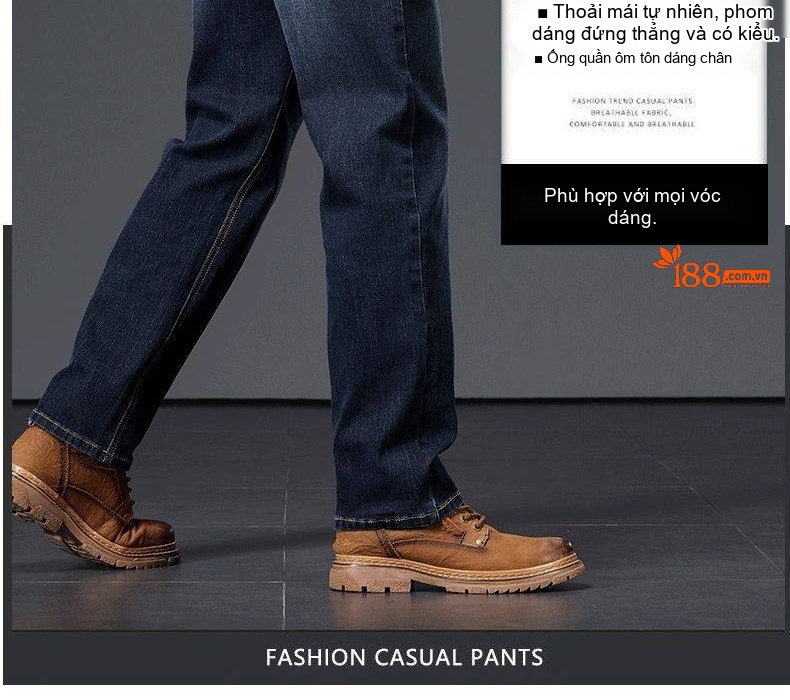 Quần Jeans Nam Ống Đứng Rộng Co Giãn Thoải Mái Màu Xám Xanh Đậm chi tiết 5