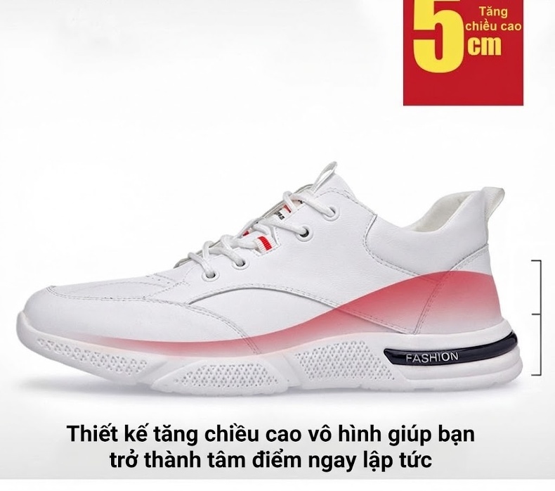 Giày Thể Thao Nam Da Bóng Chiều Cao Đế 5cm Màu Trắng, Đen chi tiết 8