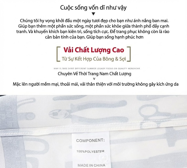Áo Sơ Mi Nam Dài Tay Họa Tiết In Kỹ Thuật Số Chống Nhăn Cao Cấp Màu Trắng Kem, Xám chi tiết 3