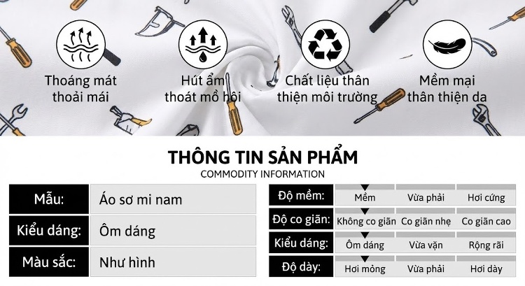 Áo Sơ Mi Nam Dài Tay Họa Tiết In Kỹ Thuật Số Chống Nhăn Cao Cấp Màu Trắng Kem, Xám chi tiết 4