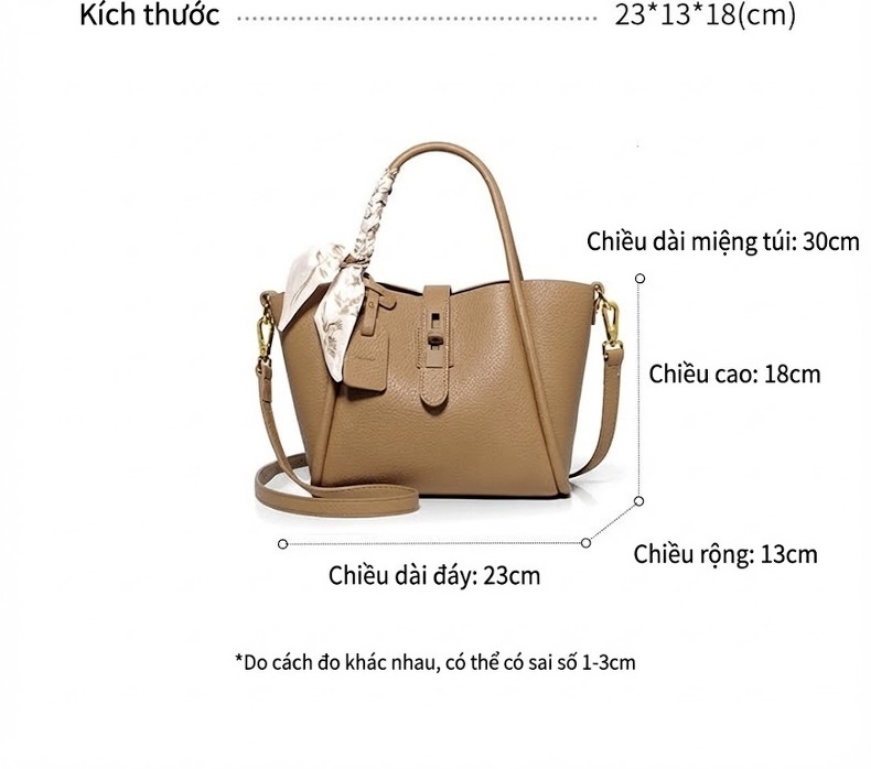 Túi Xách Nữ Đeo Vai/Đeo Chéo Kiểu Dáng Basket Bag Da Mờ Màu Nâu chi tiết 24