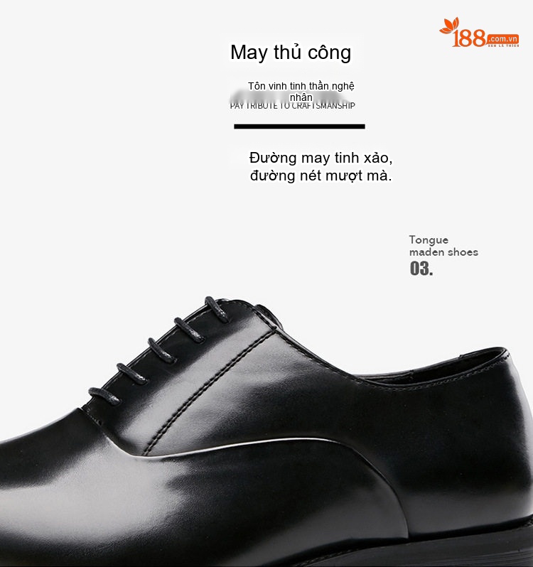 Giày Tây Buộc Dây Nam Da Bóng Chiều Cao Đế Khoảng 3cm Màu Đen, Nâu chi tiết 4