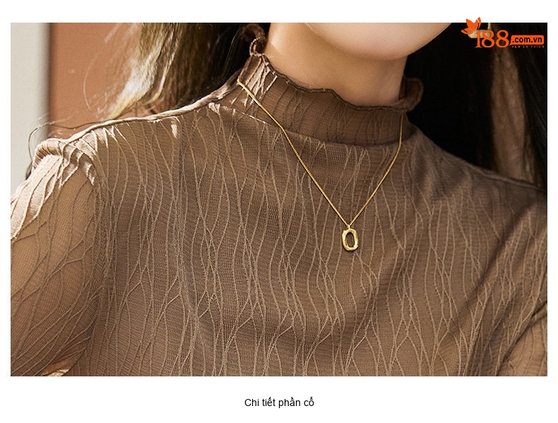 Áo Thun Lưới Dài Tay Nữ Cổ Bán Cao Ôm Dáng Phong Cách Thời Trang Màu Nâu chi tiết 34