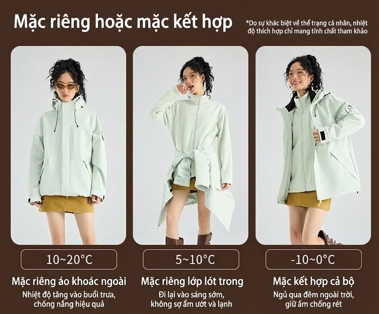 Áo Khoác Gió Nữ, Nam Ba Lớp Chống Thấm Nước Giữ Ấm Phong Cách Thể Thao Màu Vàng, Xanh Dương, Xanh Nhạt chi tiết 8
