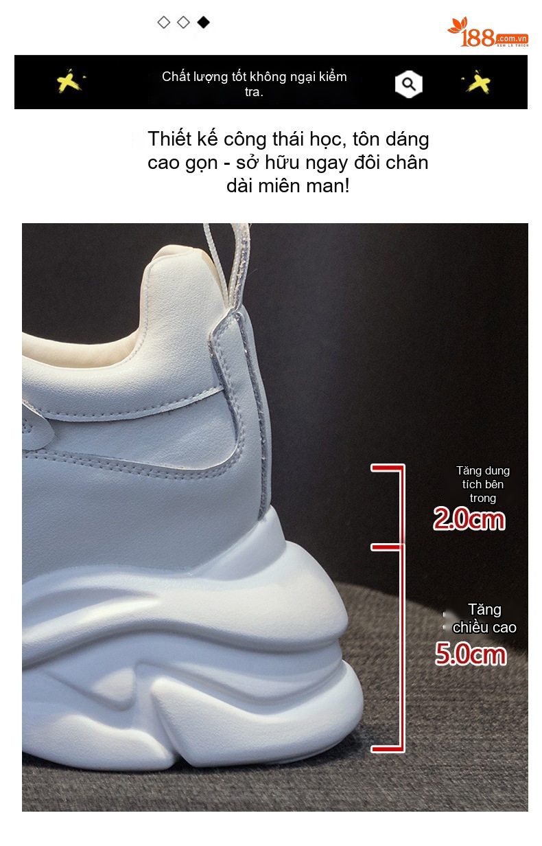Giày Thể Thao Nữ Da Thật Đế Dày Chiều Cao Đế Khoảng 5cm Màu Trắng chi tiết 16