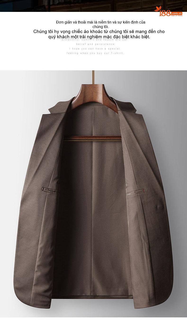 Áo Vest Blazer Nam Vải Dệt Công Sở Chống Nhăn Màu Nâu chi tiết 4