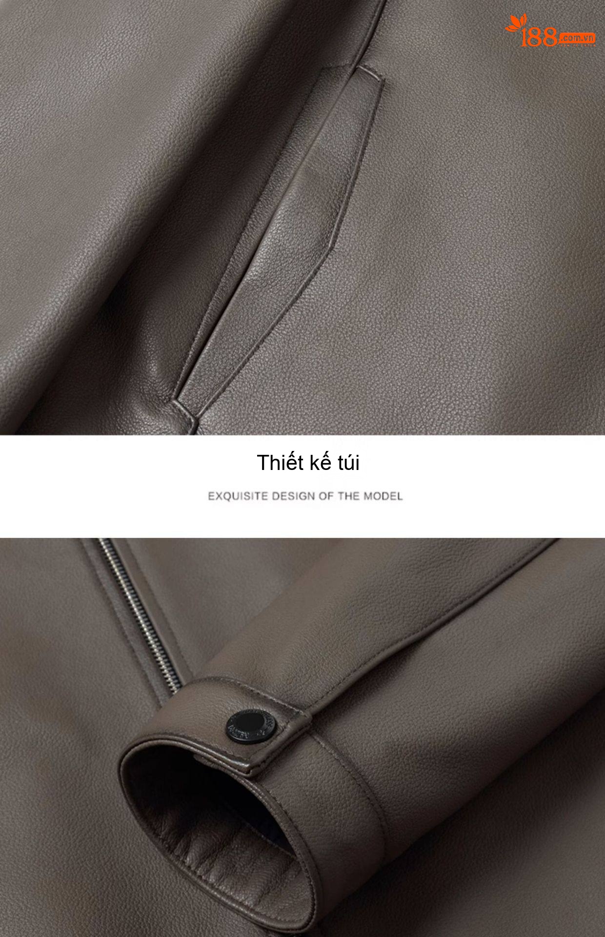 Áo Khoác Da Cừu Thật Nam Cổ Bẻ Khóa Kéo Phong Cách Doanh Nhân Màu Xám chi tiết 12