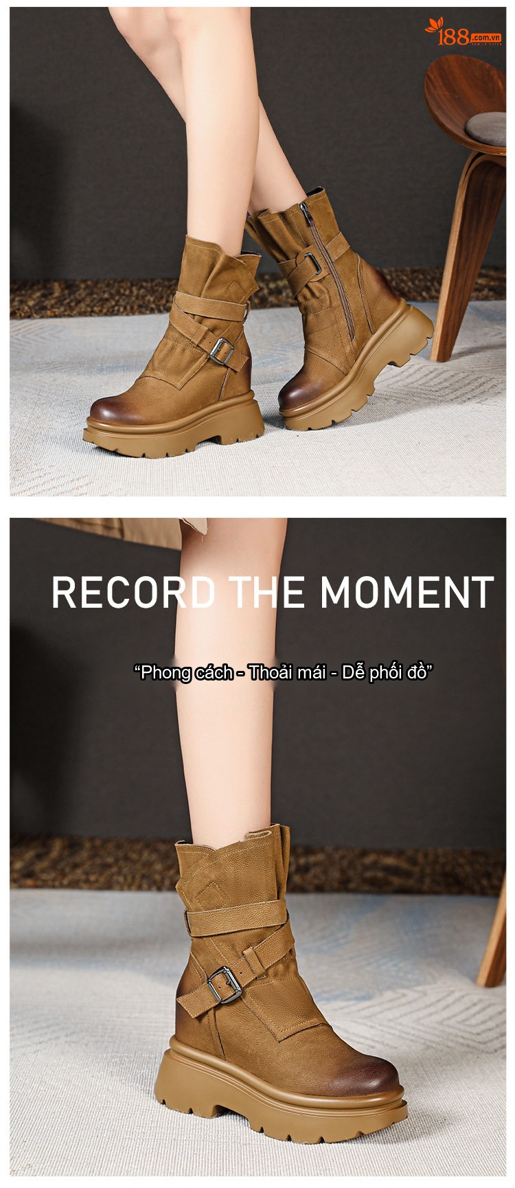 Boot Nữ Cổ Ngắn Khóa Kéo Bên Hông Phong Cách Retro Anh Quốc Chiều Cao Đế Khoảng 10cm Màu Nâu, Đen chi tiết 7