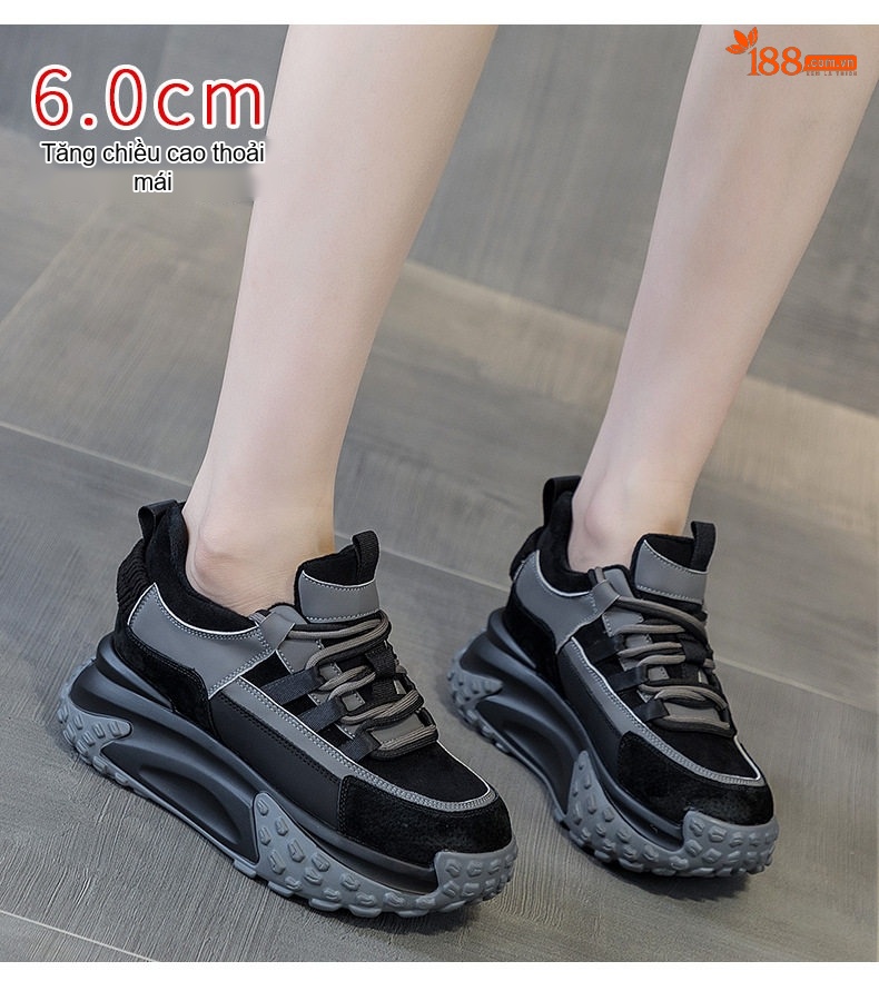 Giày Thể Thao Nữ Da Mờ Lót Lông Chiều Cao Đế Khoảng 5cm Màu Đen, Xám, Tím, Xanh Lá chi tiết 7