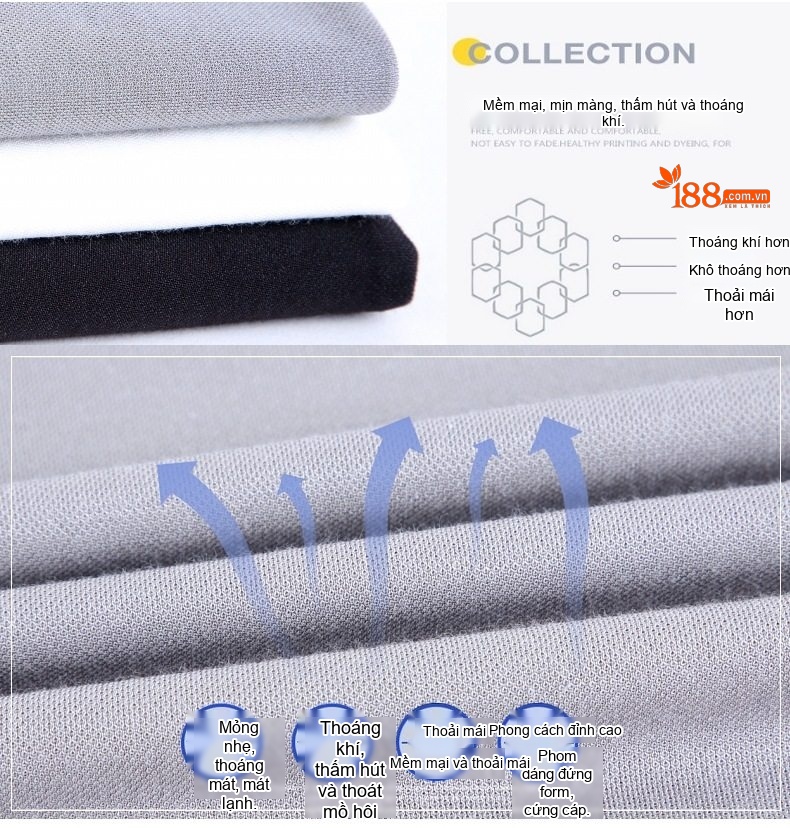 Áo Thun Cộc Tay Nam Lụa Tằm Tằm Không Cần Là Áo Trung Niên Cổ chữ Vest Màu Đen, Trắng, Xám chi tiết 2