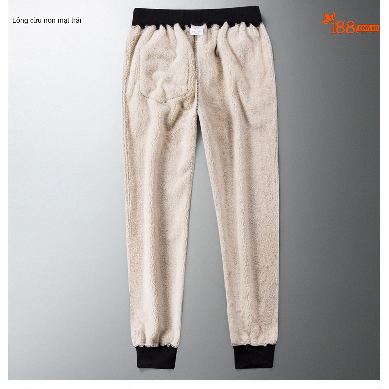 Quần Nỉ Nam Cotton Lông Cừu Non Dày Dặn Lót Lông Giữ Nhiệt Ống Bo Màu Đen, Xám, Be chi tiết 10