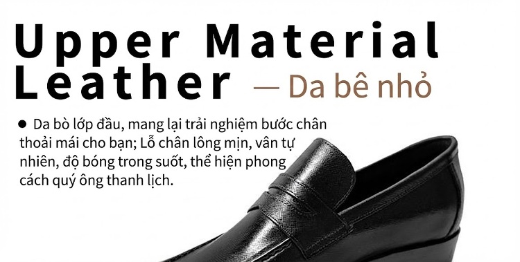Giày Lười Penny Loafer Nam Da Bò Mũi Vuông Chiều Cao Đế Khoảng 3cm Màu Đen, Nâu chi tiết 10