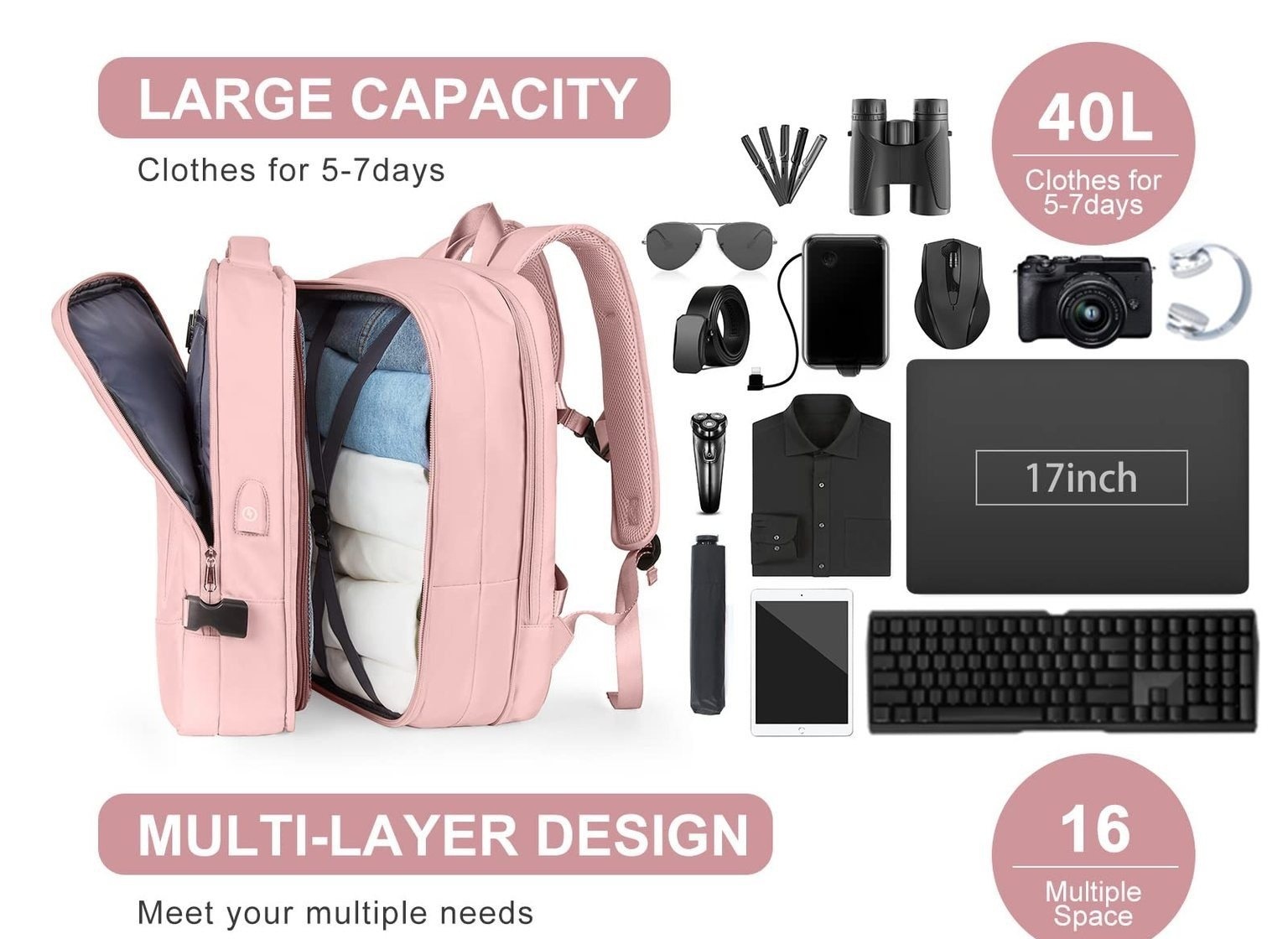Balo Laptop Nam Mở Rộng Đa Năng Chống Sốc Chống Trộm Dung Tích Lớn Màu Đen, Xanh, Hồng... chi tiết 27