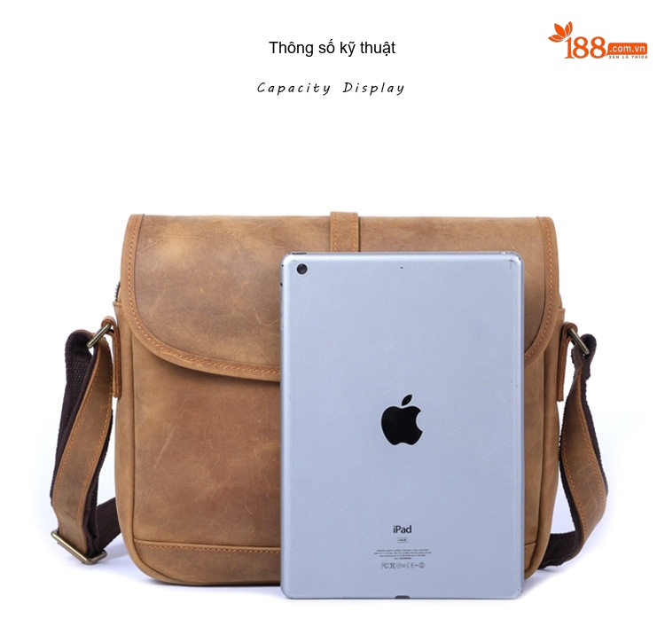 Túi Đeo Chéo Nam Da Bò Thật Thủ Công Vintage Túi Đựng Ipad Màu Nâu chi tiết 12